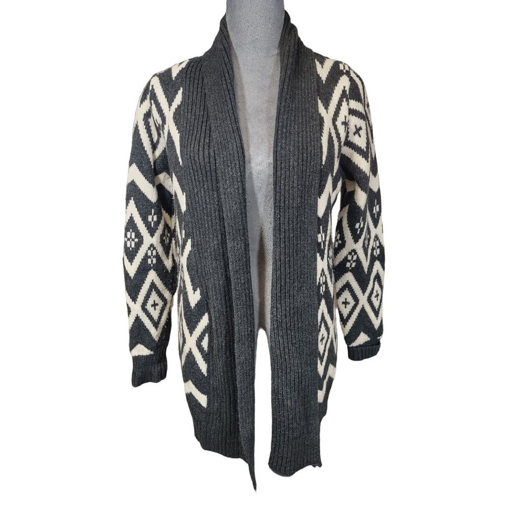 Old Navy Shawl Collar Cardigan Sweater Gray Cream Womens Medium Cozy Cabincore
